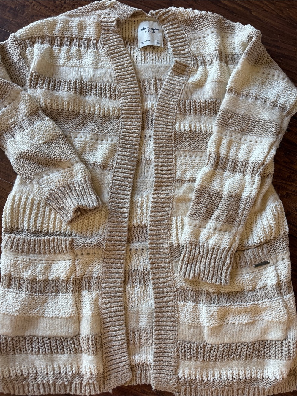 Abercrombie & Fitch Cream and Beige Striped Open-Front Cardigan